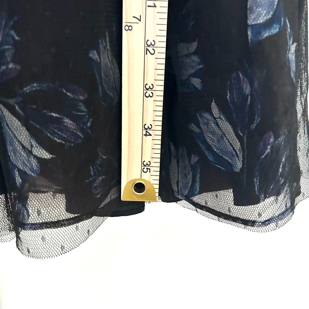Jill Stuart Silk Floral Cocktail Dress Illusion Dark Romantic Blue Black Size 4 - Picture 7 of 15